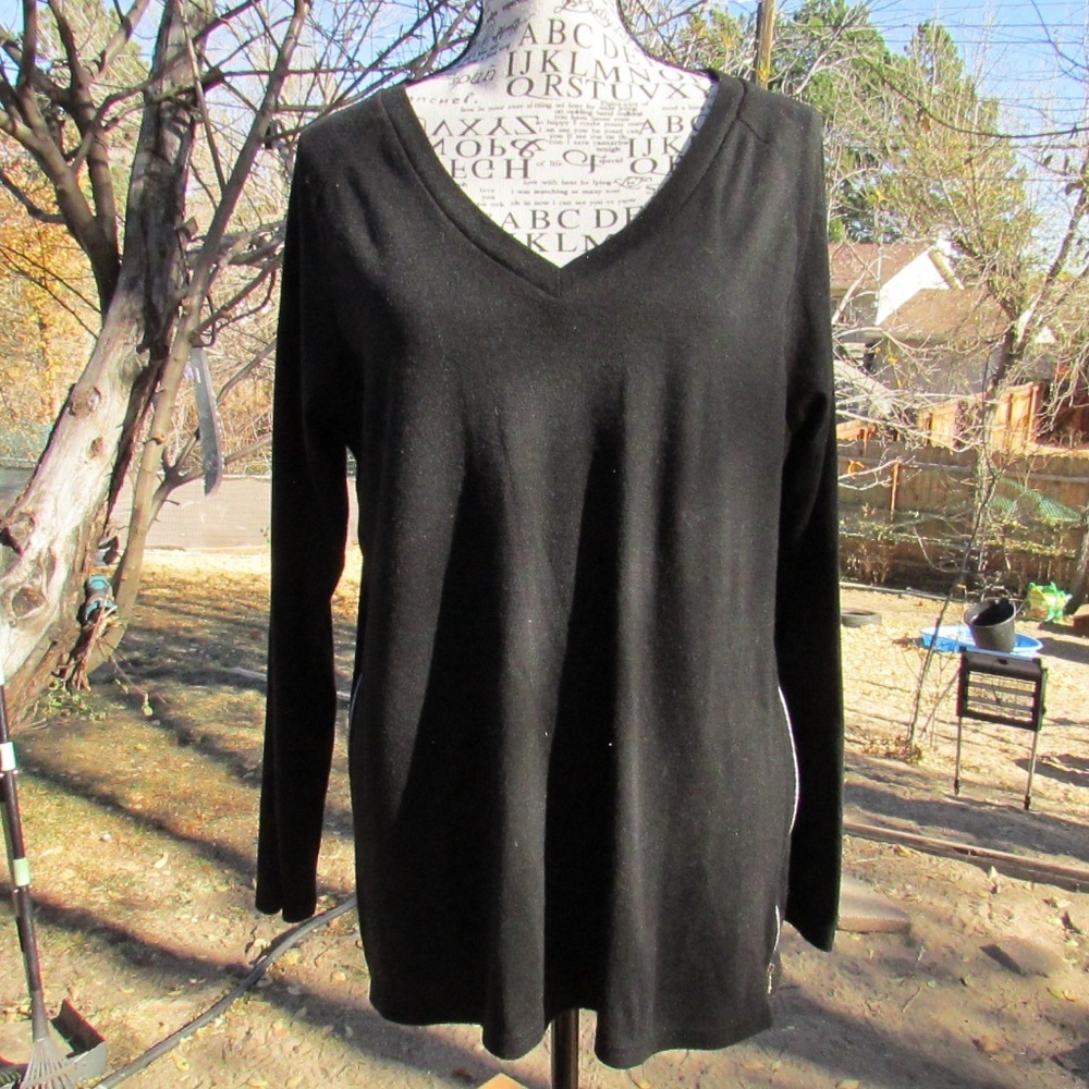 Black V-Neck Sweater with Side Zippers